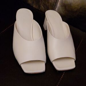 Vince White Open-Toe Block Heel Mules